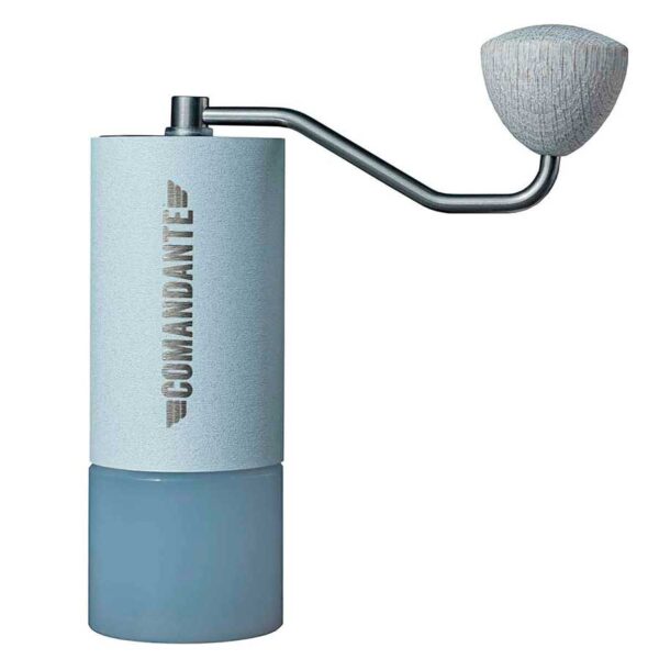 Comandante Hand Grinder C40 Snow White is a powerful, hand coffee grinder, with an advanced conical burr set design with a stainless steel body and high-nitrogen martensitic steel burrs.