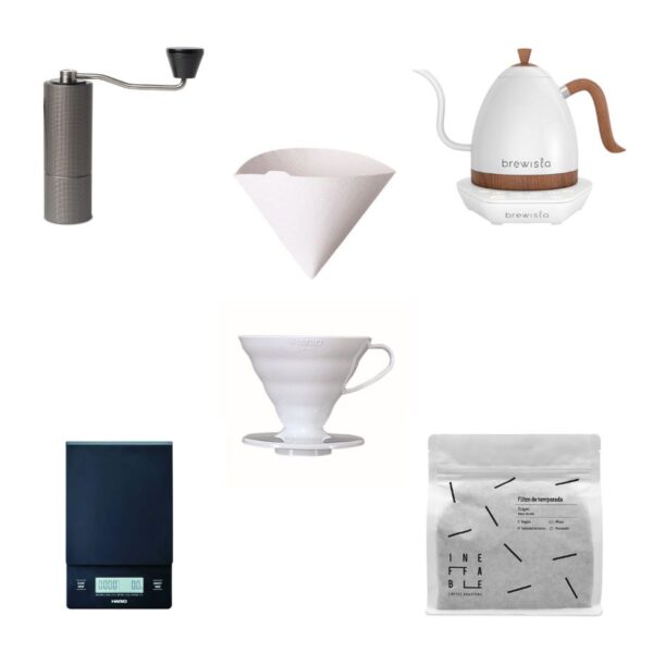 Specialty Coffee Packs and Kits 12 Pack o kit de café para regalar especial para café de filtro que incluye molino de café, hervidor de agua, báscula de café, filtros de papel, dripper y café de filtro de temporada