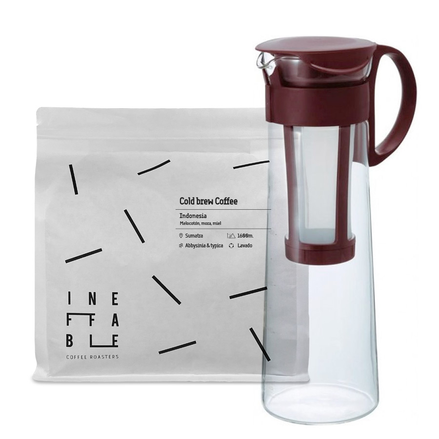 Pack Hario Mizudashi 1L + Cold Brew Coffee 1 Kg 1 Pack de café cold brew con cafetera hario mizudashi de 1 litro y 1 kg de café de especialidad para cold brew